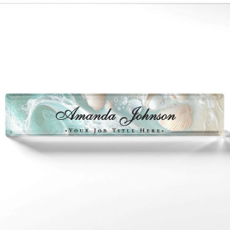 Elegante Muscheln Strand Schrift Namensplakette