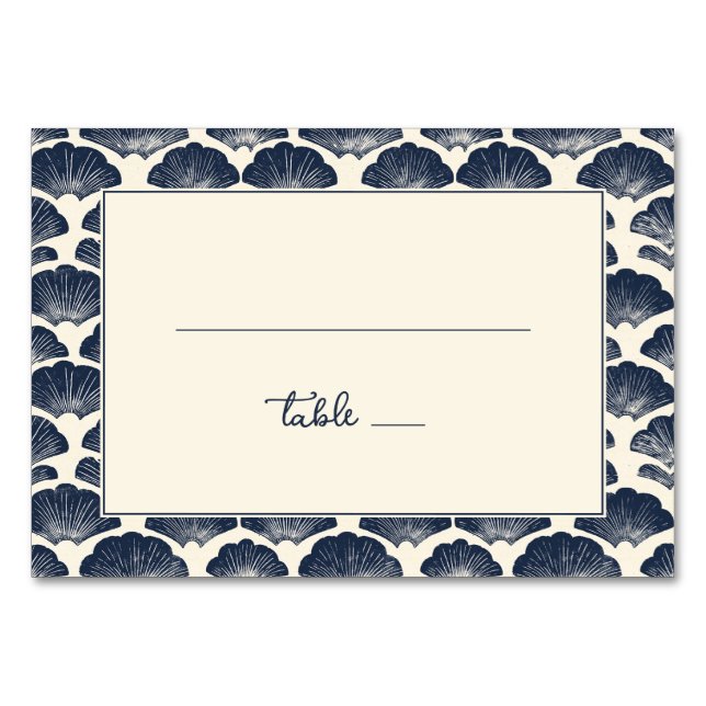 Elegante Muschelschale in Navy Tischnummer (Vorderseite)