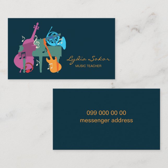Elegante Music Teacher Business Card Visitenkarte (Vorne/Hinten)
