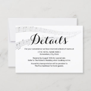 Elegante Musik Hochzeitsdetails Unterkünfte Einladung