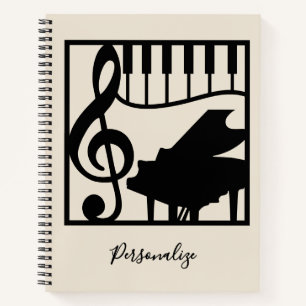 Elegante Musik Klavier Keyboard Notenschlüssel Sty Notizbuch