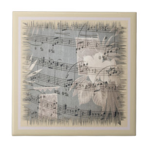 Elegante Musiknoten in Blau und Beige Fliese