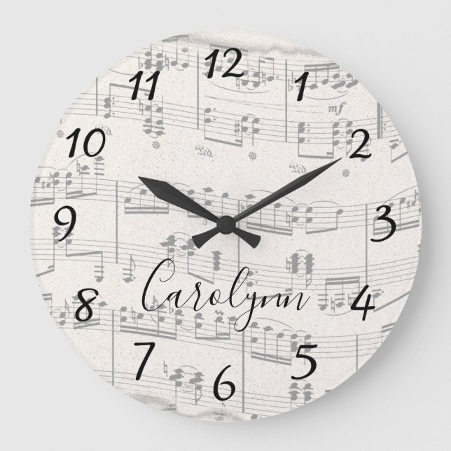 Elegante Musiknoten mit Script Large Clock Große Wanduhr (Vorderseite)