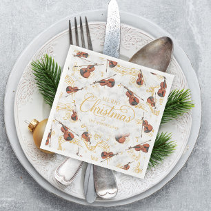 Elegante Musiknoten Violin Frohe Weihnachtsschrift Serviette