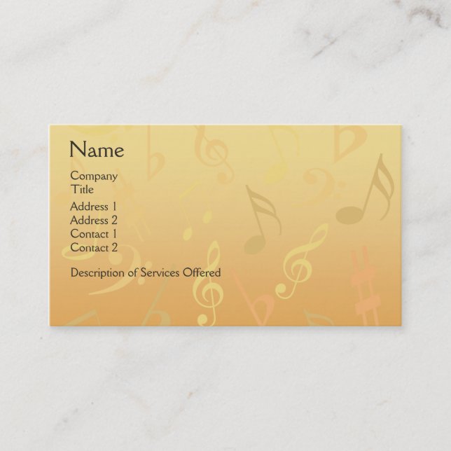 Elegante Musiknotes Business Cards - Gold Music Visitenkarte (Vorderseite)