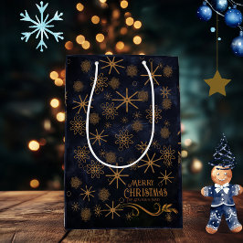 Elegante Muster Navy Blue Frohe Weihnachten Mittlere Geschenktüte