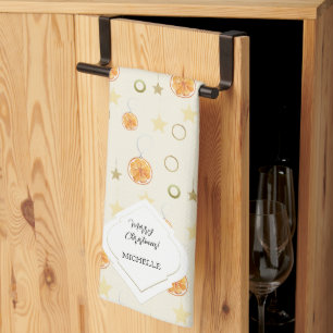 Elegante Muster Orangen und Sterne auf Beige Geschirrtuch