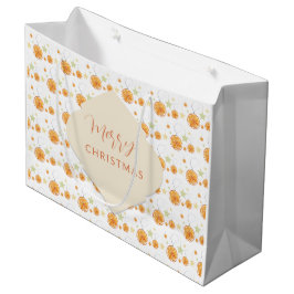 Elegante Muster Orangen und Sterne auf Winter Weiß Große Geschenktüte