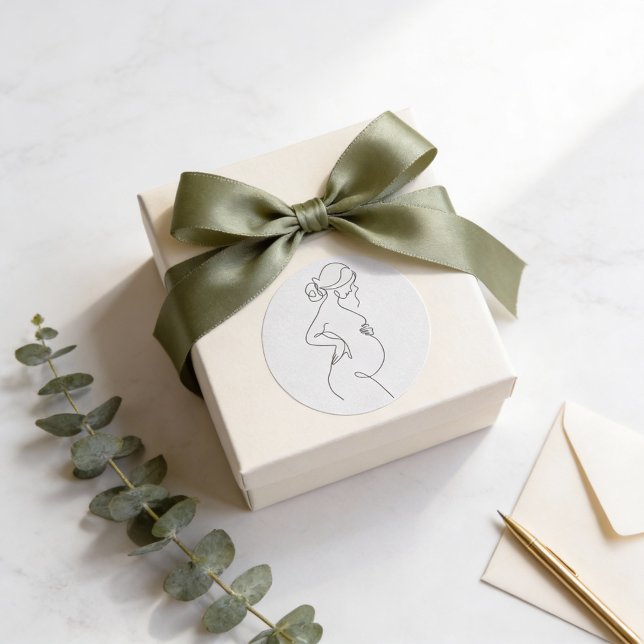 Elegante Mutter: schwangere Frauen Linie Kunst Runder Aufkleber (Von Creator hochgeladen)