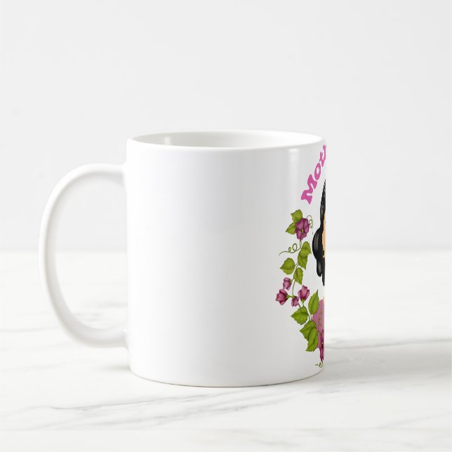 Elegante Muttertags-Blumen-Frau-Illustration – Kaffeetasse (Links)