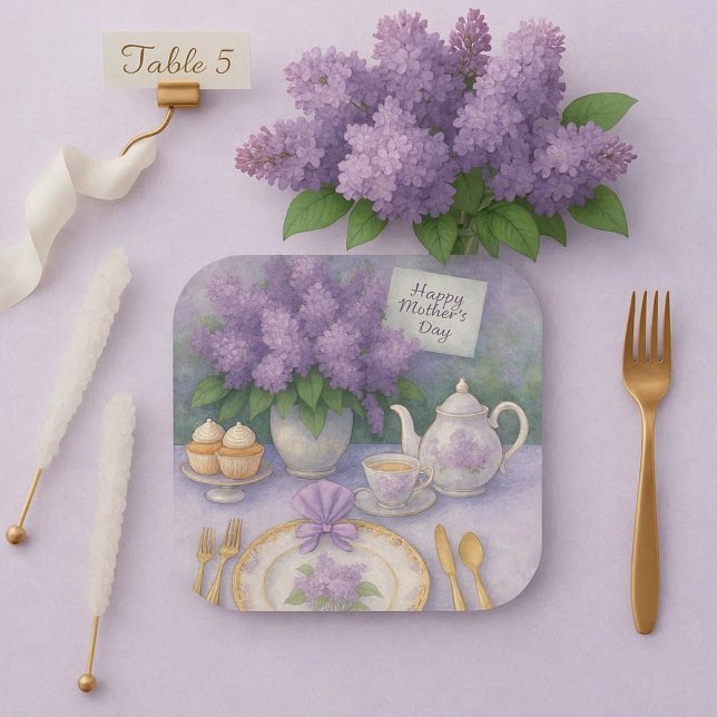 Elegante Muttertags-Lilien in Lila Pappteller (Von Creator hochgeladen)