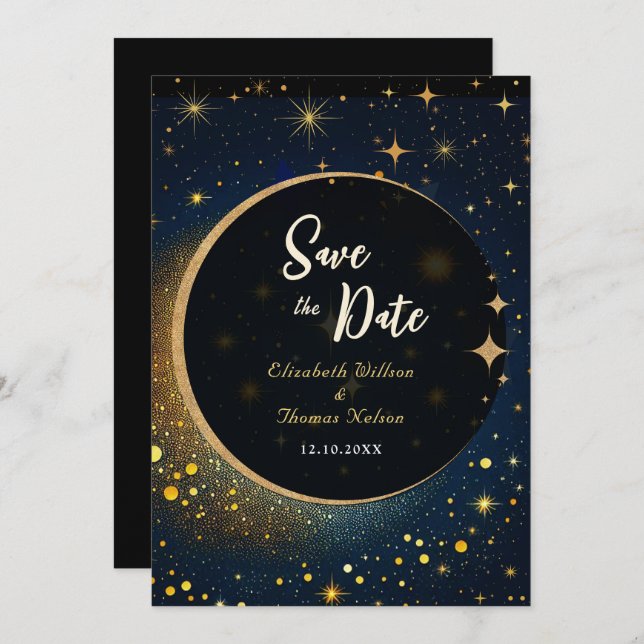 Elegante mystische Mondhochzeit Save The Date (Vorne/Hinten)