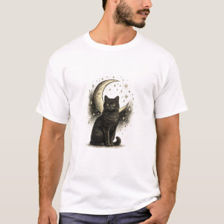 Elegante mystische schwarze Katze, himmlische Kuns T-Shirt