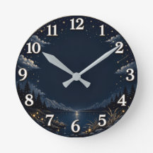 Elegante Nacht-Himmels-Bergsee-Wanduhr