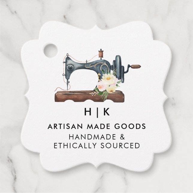 Elegante Nähmaschine Blumenmatailor | Hang Tag Geschenkanhänger (Vorderseite)