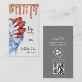Elegante Nail Artist Designer Salon Glitzer Grau Visitenkarte