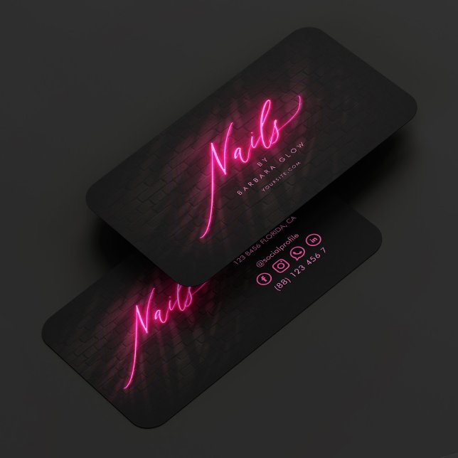 Elegante Nail Artist Manicures Hot Pink Neon Visitenkarte (Elegant Nail Artist Manicures Hot Pink Neon Business Card
)