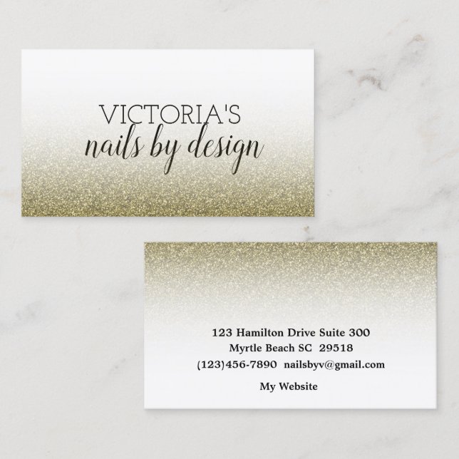 Elegante Nail Tech Gold Glitzer Business Card Visitenkarte (Vorne/Hinten)