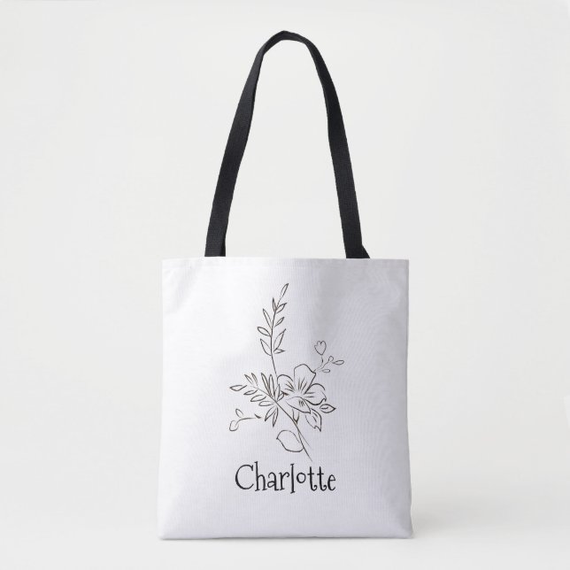 Elegante Name Blume Zeile Schwarz-weiß (Vorderseite)