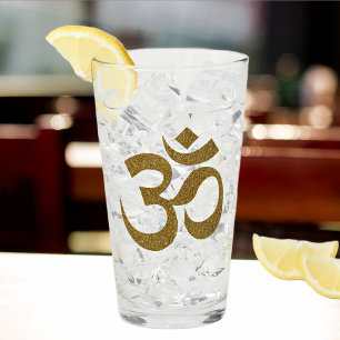 Elegante Name Imitats Gold Glitzer Om Symbol 16oz  Glas
