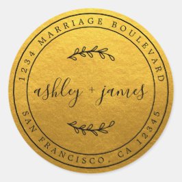 Elegante Namen Gold Wedding Rücksendeadresse Runder Aufkleber
