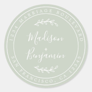 Elegante Namen Pastel Green Wedding Rücksendeadres Runder Aufkleber