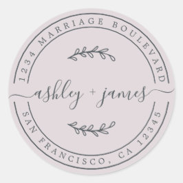 Elegante Namen Pastel Lila Hochzeit Rücksendeadres Runder Aufkleber