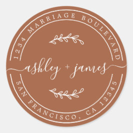 Elegante Namen TerraCotta Wedding Rücksendeadresse Runder Aufkleber