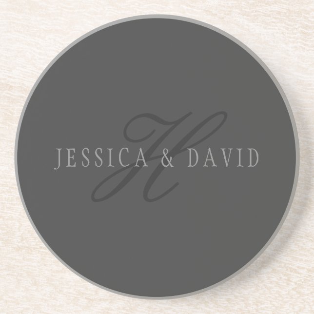 Elegante Namen und Monogramm | Dunkle und helle Gr Getränkeuntersetzer (Vorne)