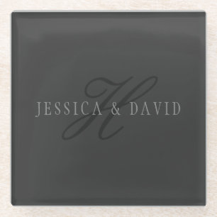 Elegante Namen und Monogramm Dunkle und helle Gr Glasuntersetzer