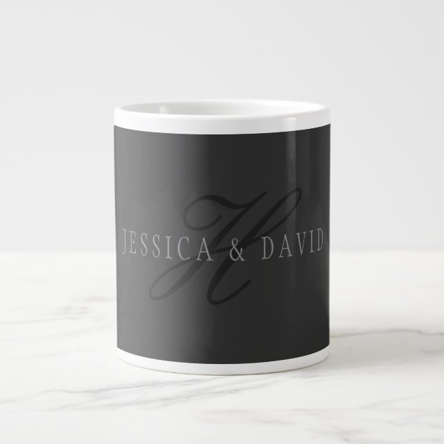 Elegante Namen und Monogramm | Dunkle und helle Gr Jumbo-Tasse (Vorderseite)