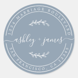Elegante Names Blue Wedding Rücksendeadresse Runder Aufkleber