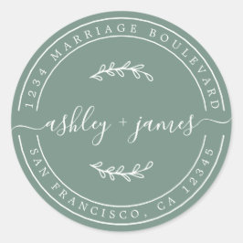 Elegante Names Dusty Green Wedding Rücksendeadress Runder Aufkleber