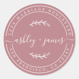 Elegante Names Dusty Rose Wedding Rücksendeadresse Runder Aufkleber