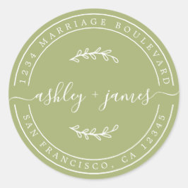 Elegante Names Leaf Green Wedding Rücksendeadresse Runder Aufkleber