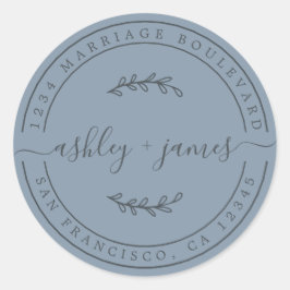 Elegante Names Pastel Blue Wedding Rücksendeadress Runder Aufkleber