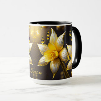 Elegante Narzissen mit goldenen Akzenten, individu Tasse