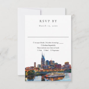 Elegante Nashville Riverfront-Wasserfarben-Hochzei RSVP Karte