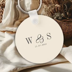 Elegante natürliche Creme Anfangs Hochzeitspaare Schlüsselanhänger