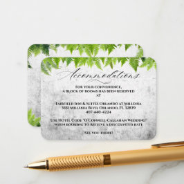 Elegante natürliche Ferns Hochzeitsunterkunft Begleitkarte