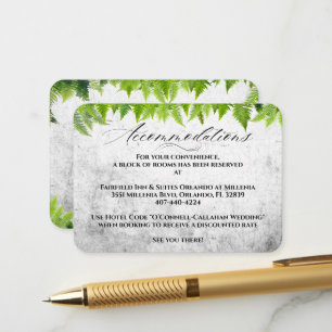 Elegante natürliche Ferns Hochzeitsunterkunft Begleitkarte