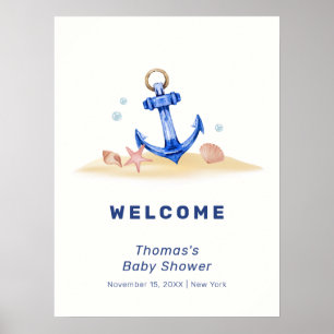 Elegante Nautical Anchor Boy Baby Shower Willkomme Poster