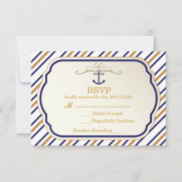 Elegante nautical Anchor Gold Blue White RSVP Card Karte