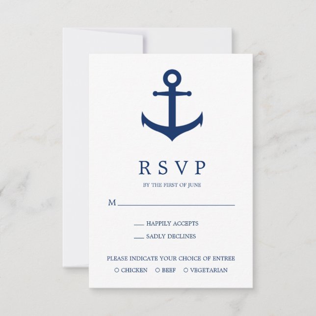 Elegante Nautical Anchor Meal Choice Hochzeit RSVP Karte (Vorderseite)
