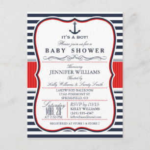 Elegante Nautical Baby Shower Einladung; Marine un Einladungspostkarte