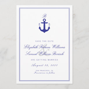 Elegante Nautical Clean Monogram Save the Date Car