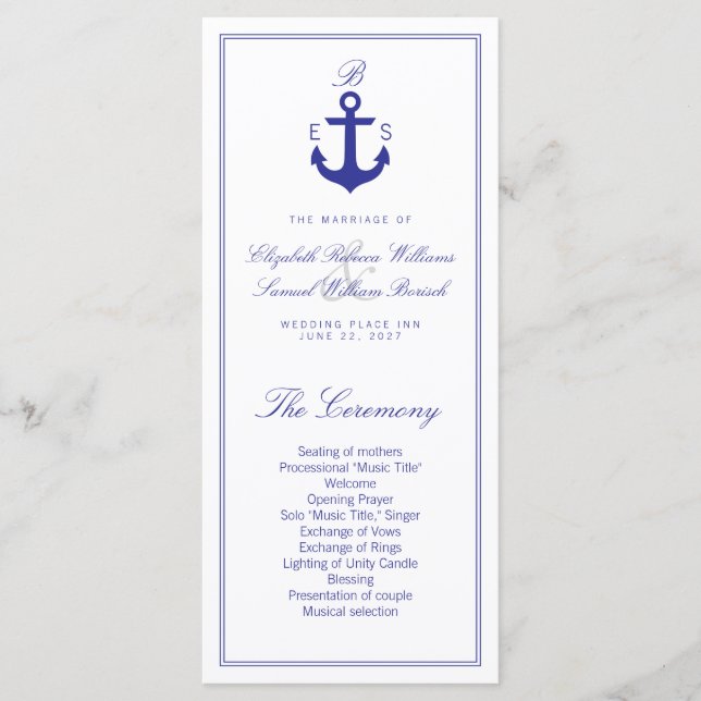 Elegante Nautical Clean Wedding Program Rackkarten Programm (Vorderseite)