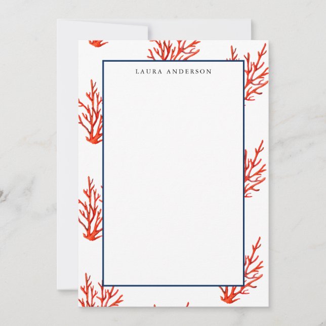 Elegante Nautical Coral Reef flache Note Card Dankeskarte (Vorderseite)