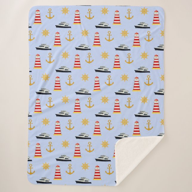 Elegante Nautical Icons auf Light Blue Sherpadecke (Vorderseite)
