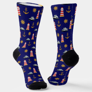Elegante Nautical Icons auf Navy Blue Socken